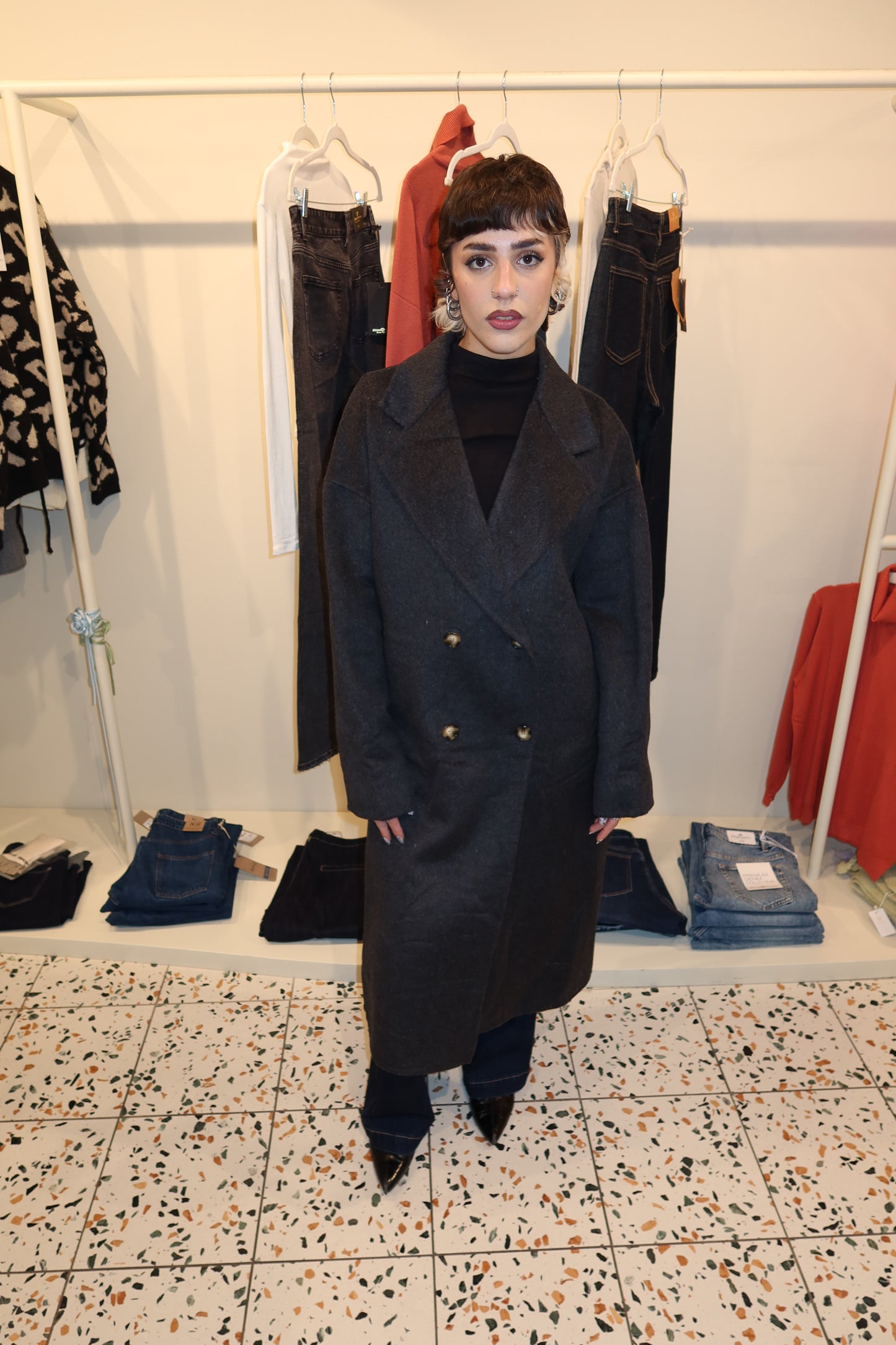 Cappotto grigio misto lana Save style J172835