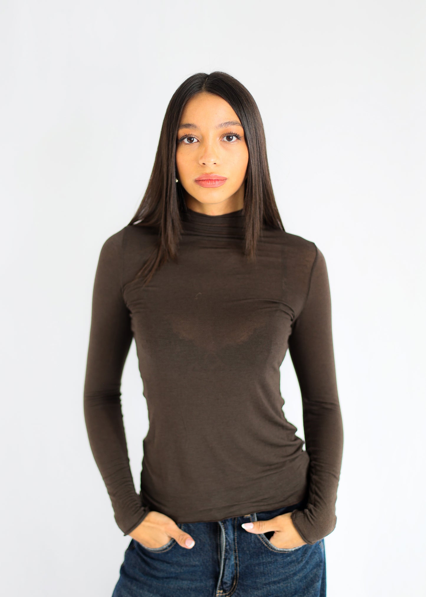 MAGLIA BASICA CACHEMIRE - ESSENTIAL  SKIN - BROWN