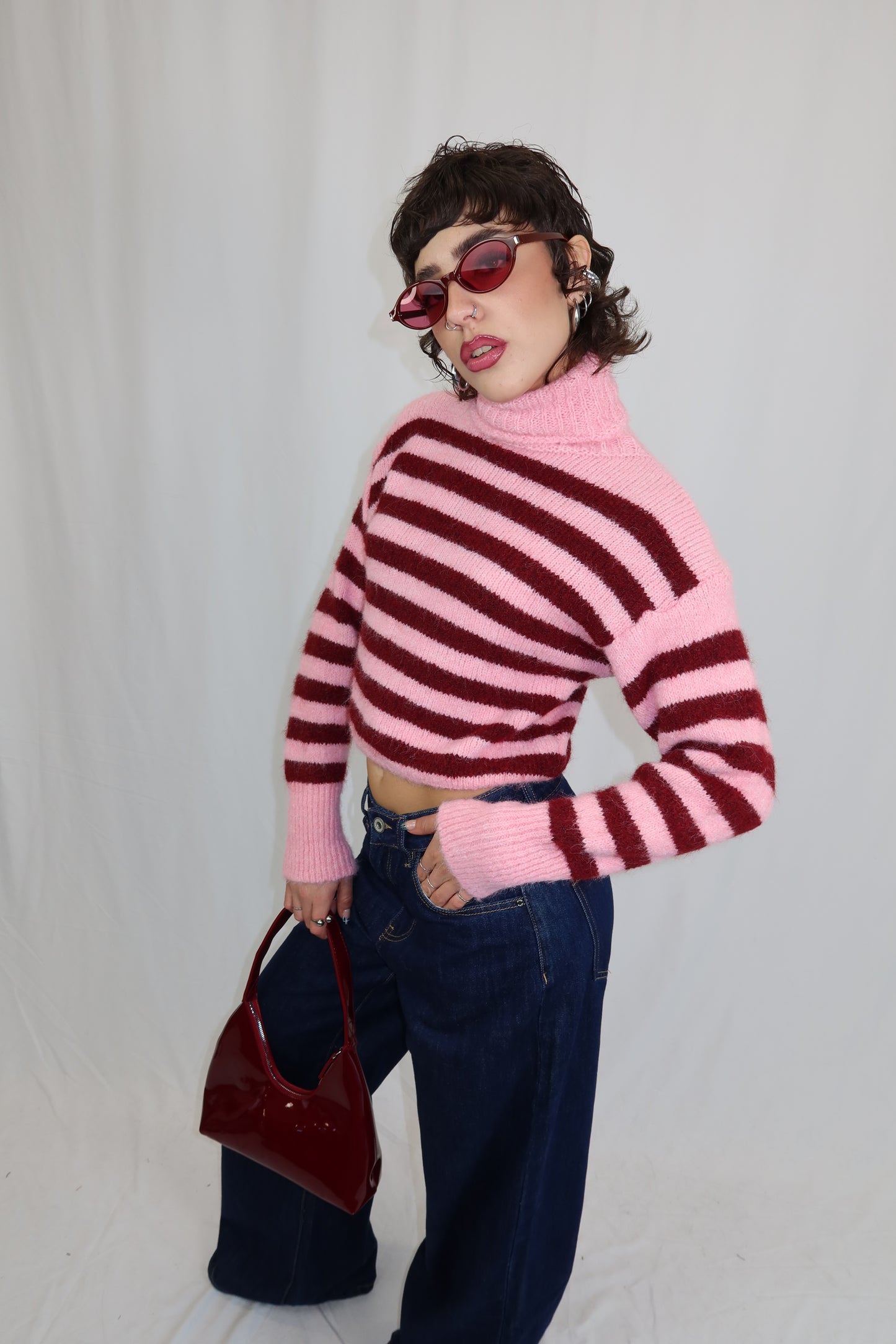MAGLIONE CORTO COLLO ALTO- CANDY STRIPE