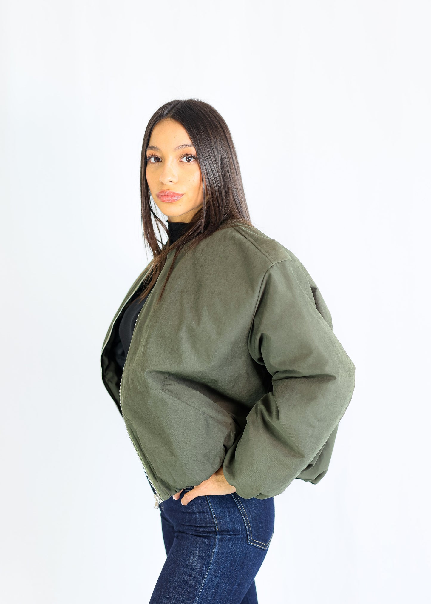 BOMBER SUEDE — VERDE MILITARE