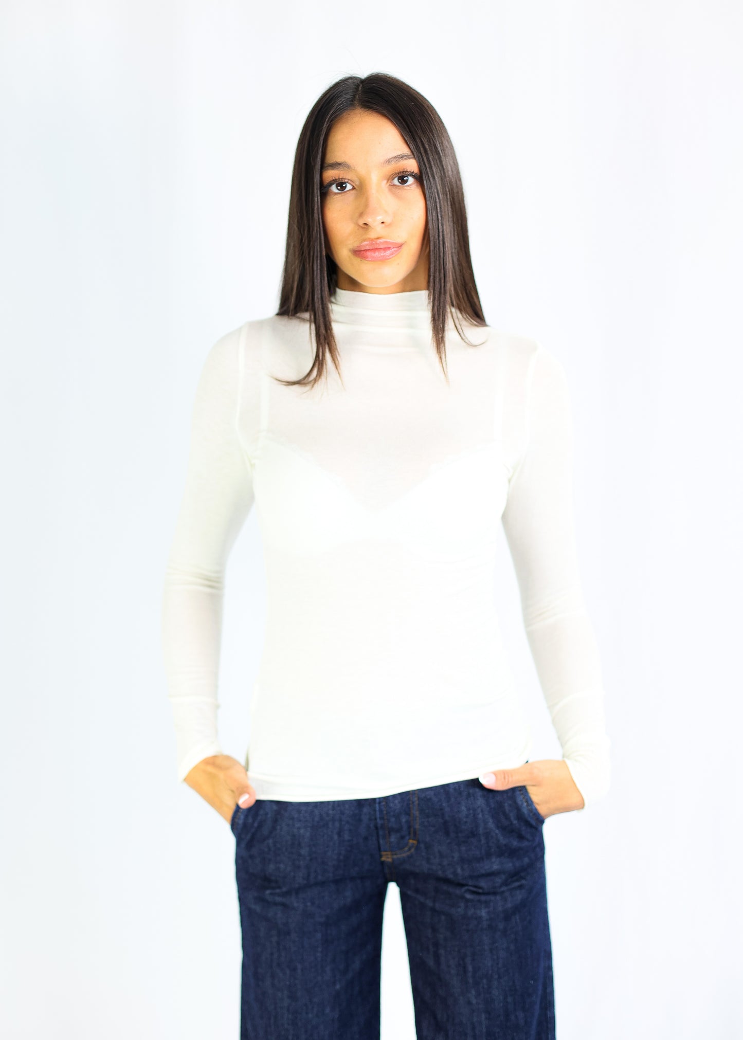 MAGLIA BASICA CACHEMIRE - ESSENTIAL  SKIN - WHITE CREAM