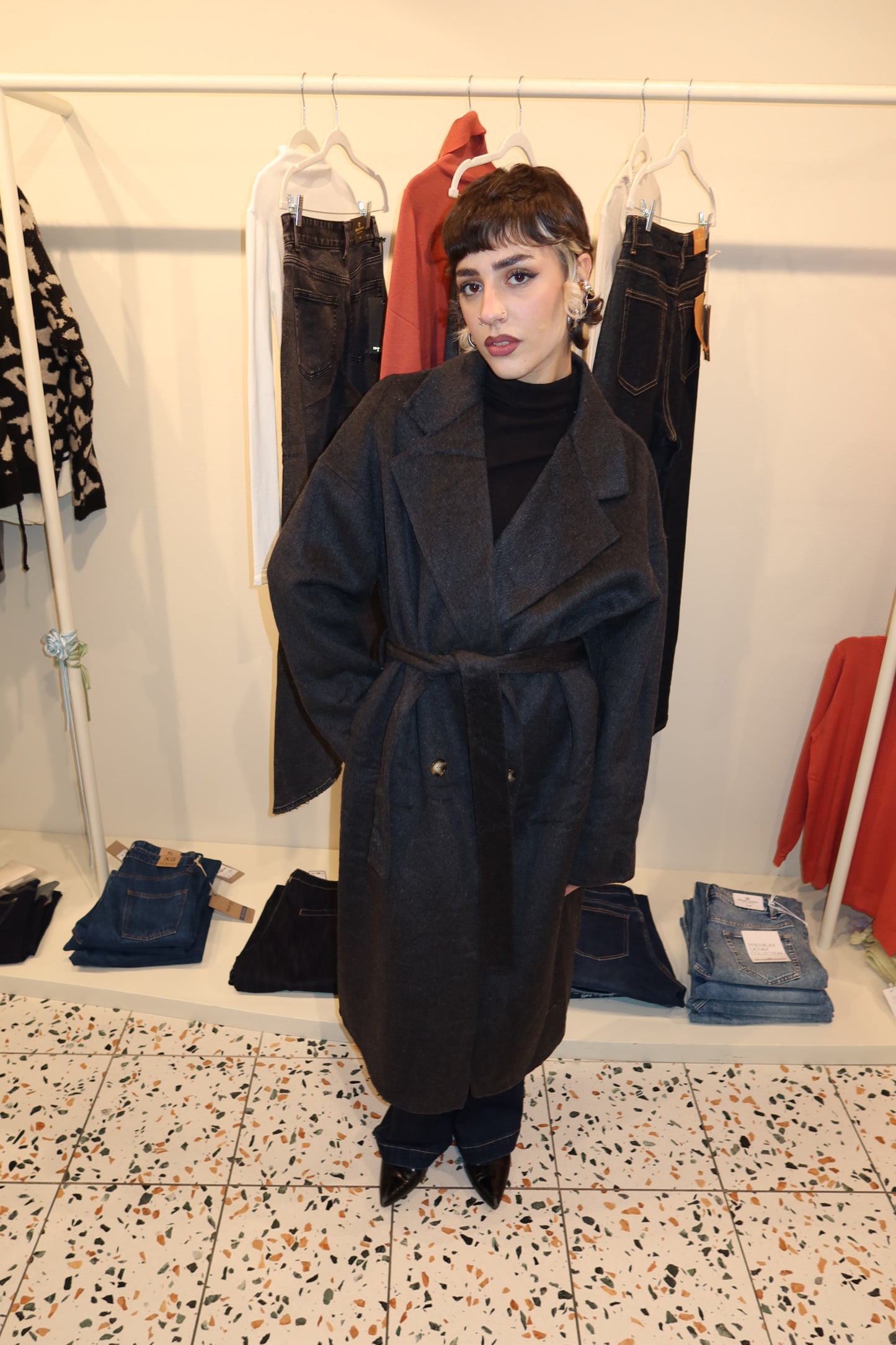 Cappotto grigio misto lana Save style J172835