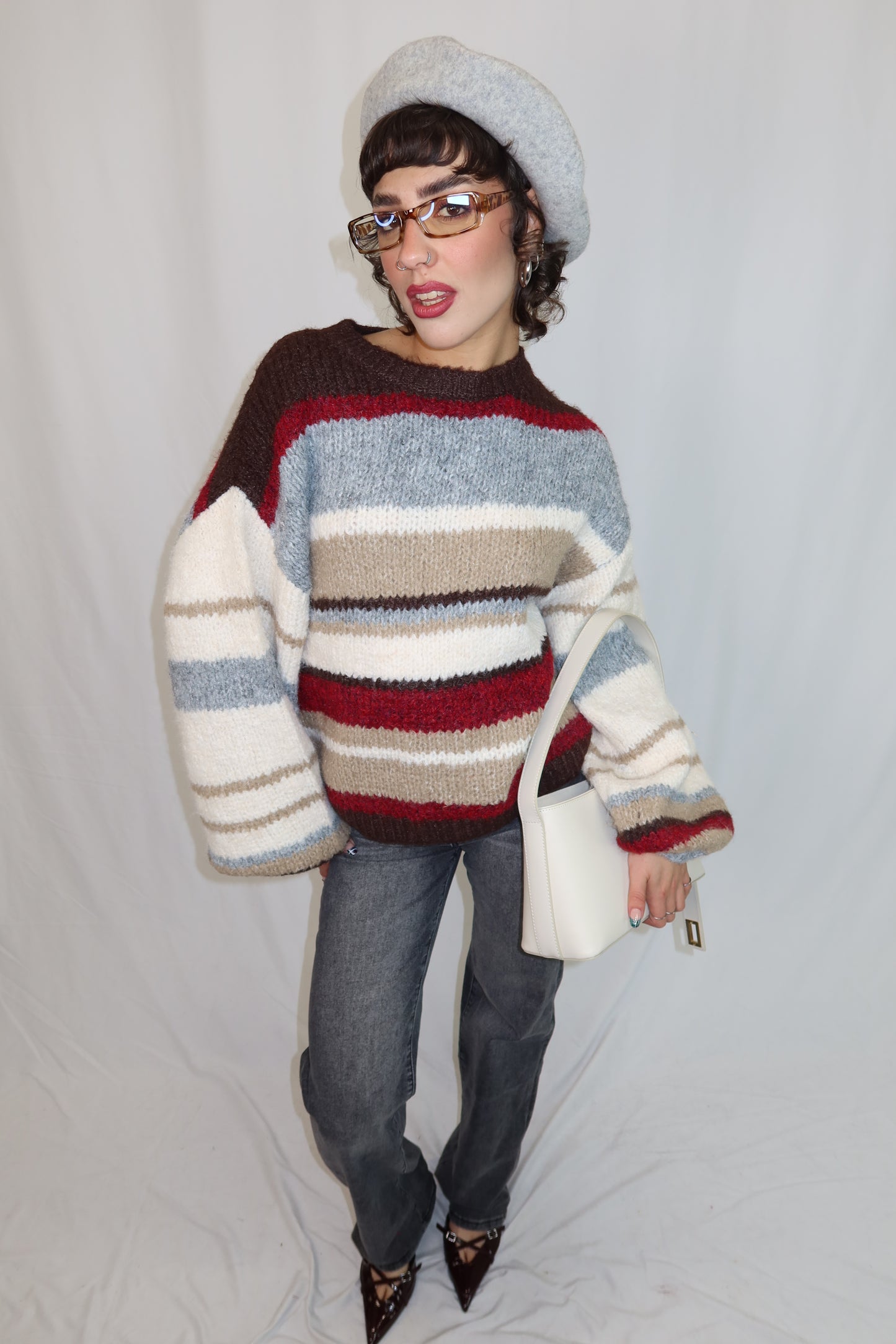 MAGLIONE “STRIPE” MARRONE