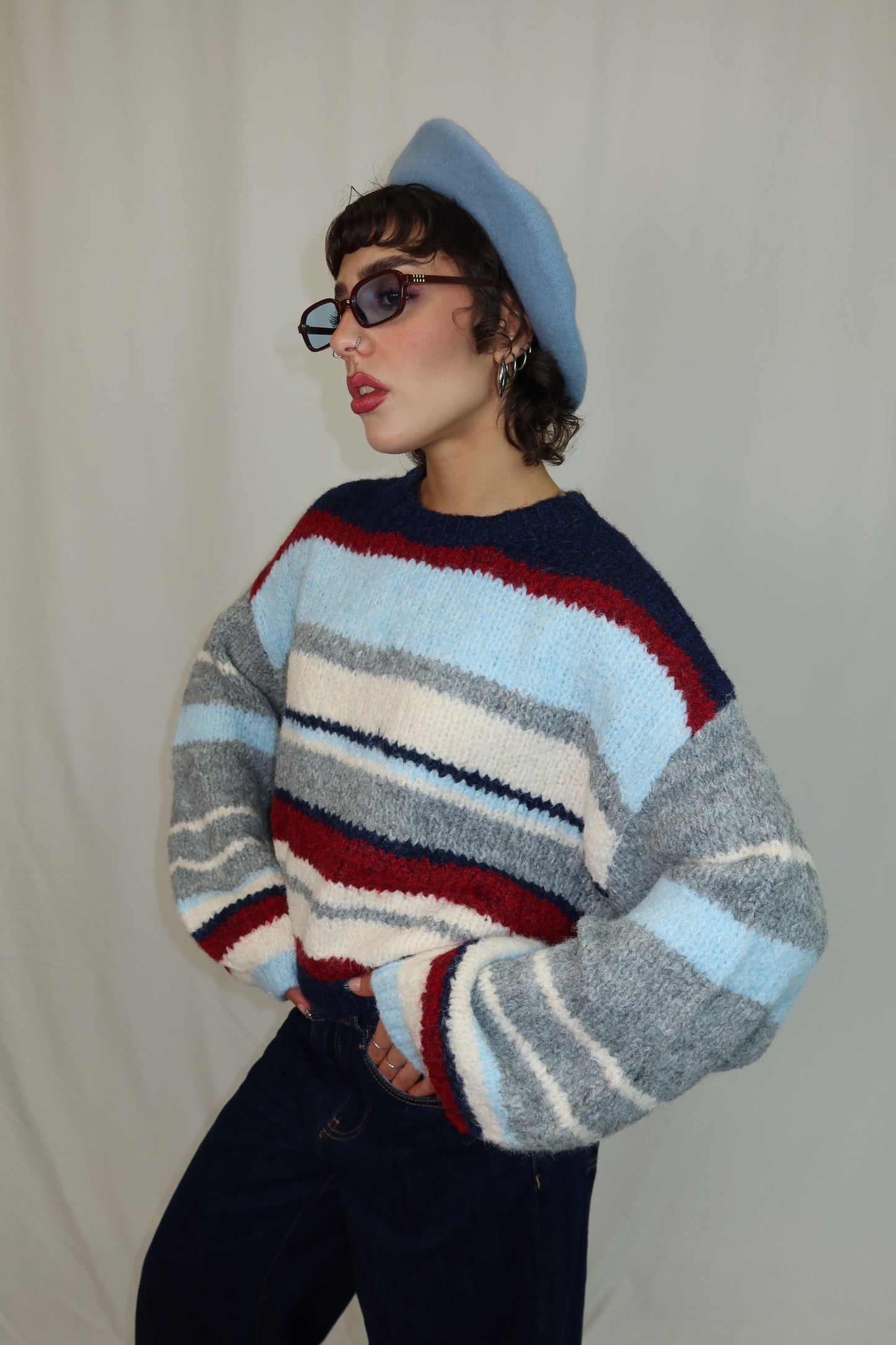 MAGLIONE “STRIPE” BLU