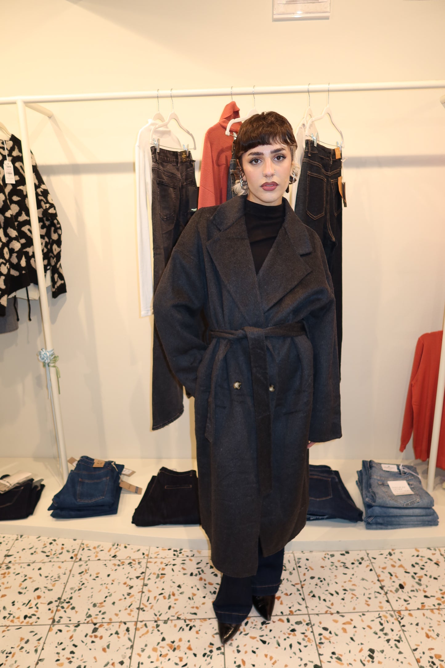 Cappotto grigio misto lana Save style J172835