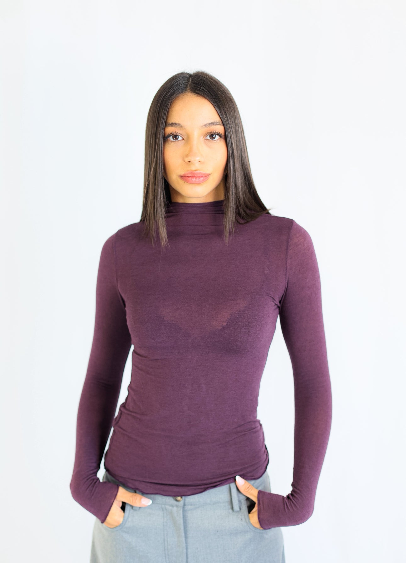 MAGLIA BASICA CACHEMIRE - ESSENTIAL  SKIN - BORGOGNA