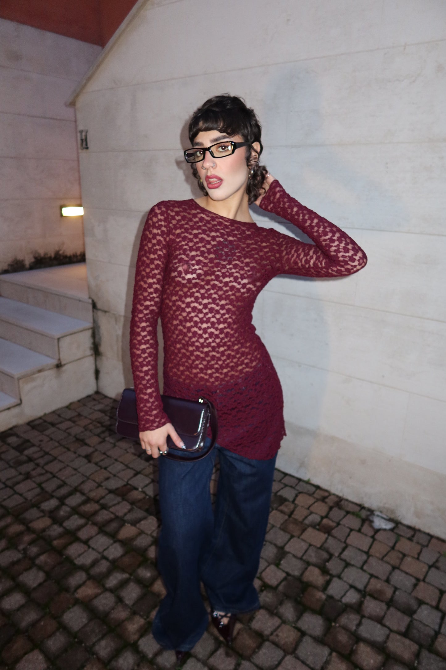 TOP LACE TWIST BORDEAUX