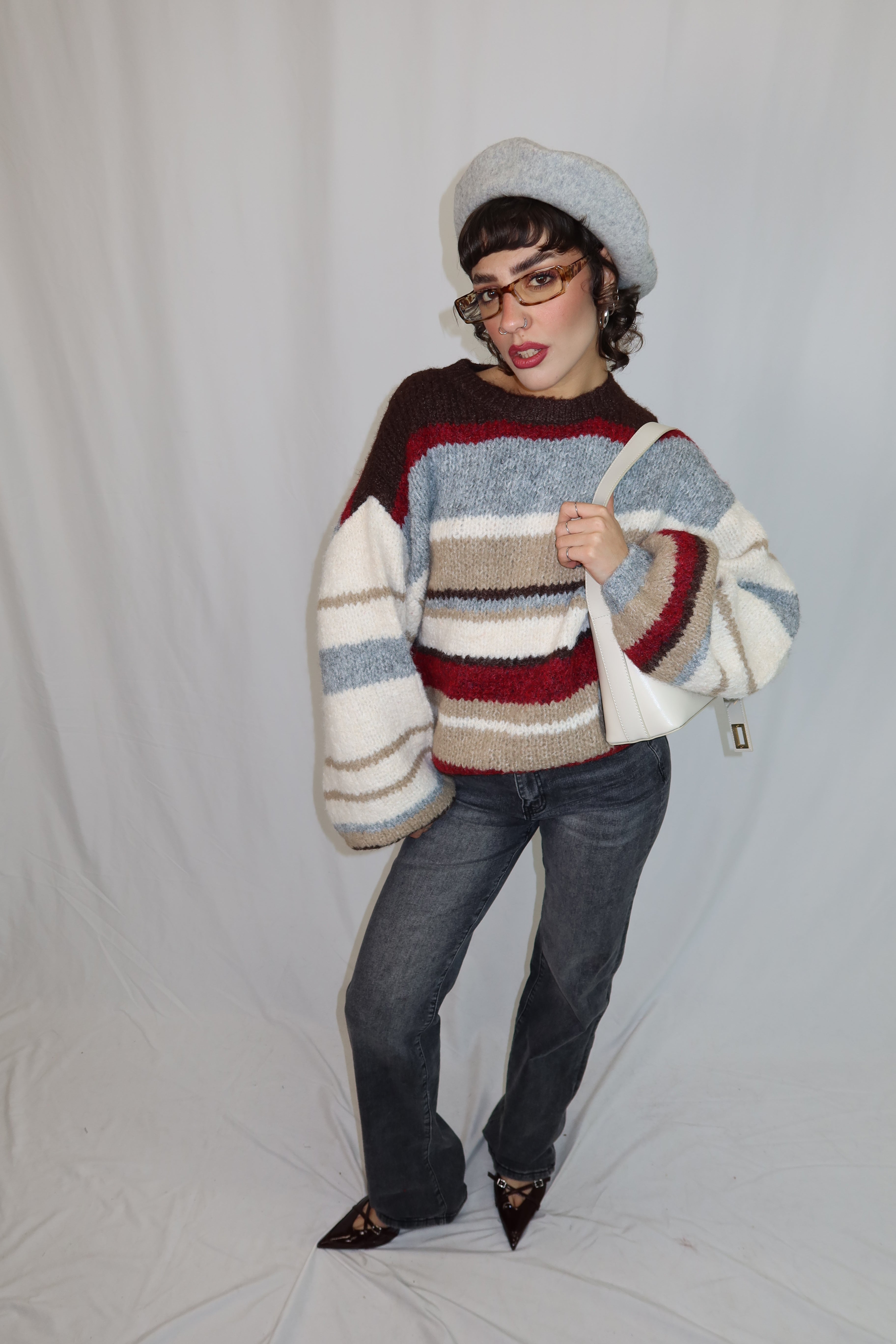 MAGLIONE “STRIPE” MARRONE