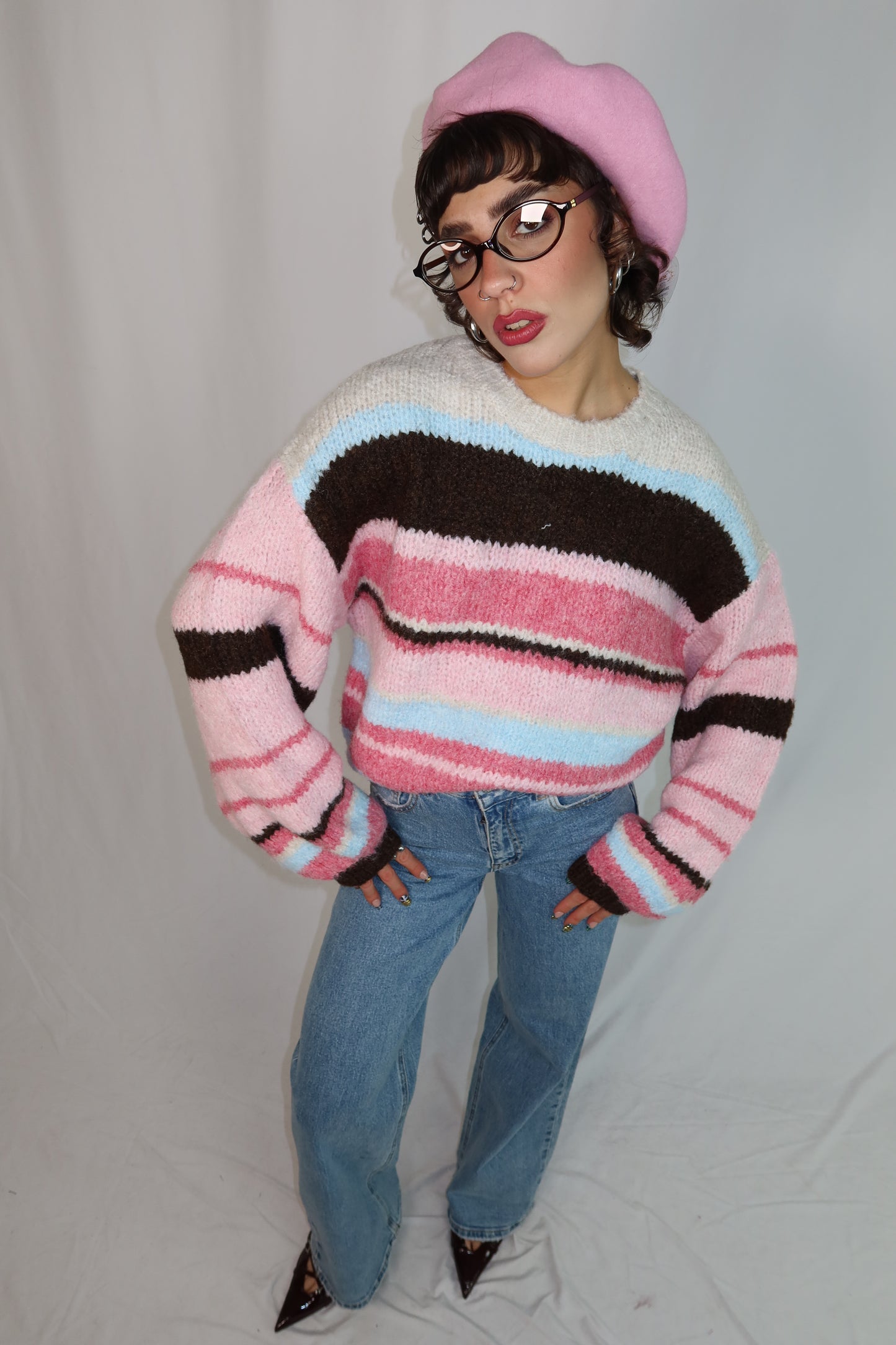 MAGLIONE “STRIPE” ROSA