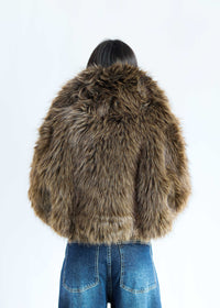 FAUX FUR CROPPED JACKET - BROWN