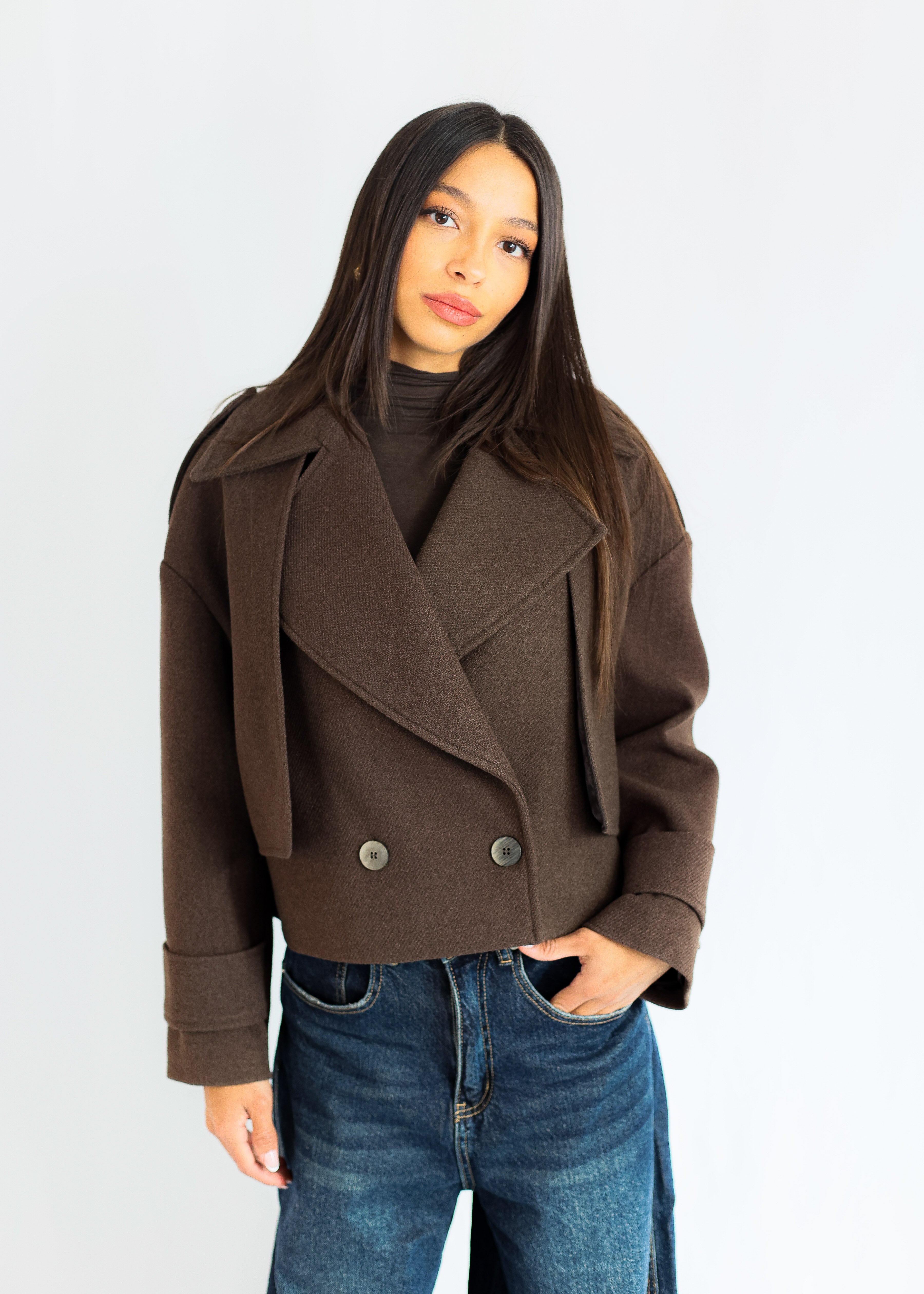 MILANO CROPPED COAT - BROWN