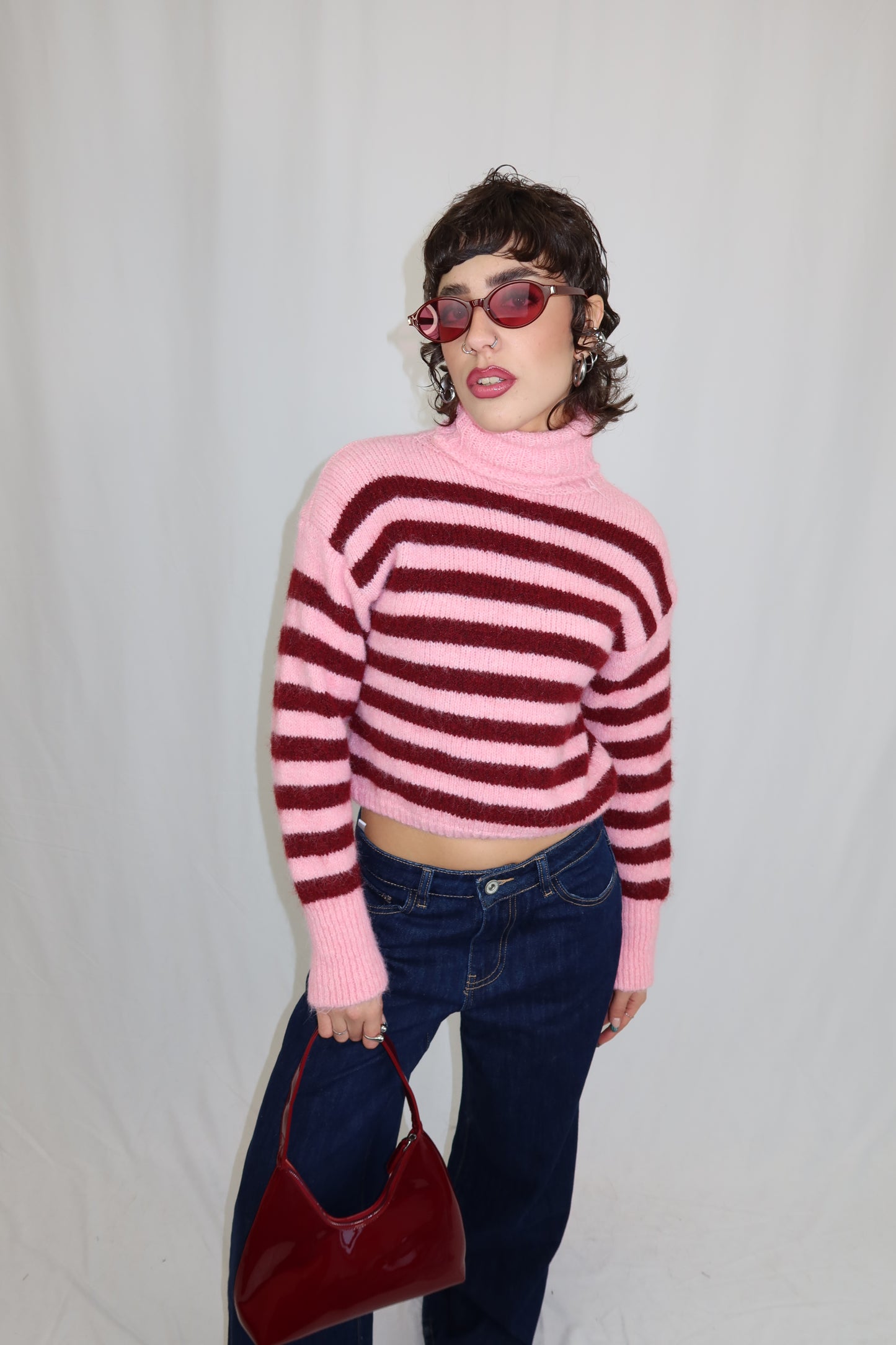 MAGLIONE CORTO COLLO ALTO- CANDY STRIPE