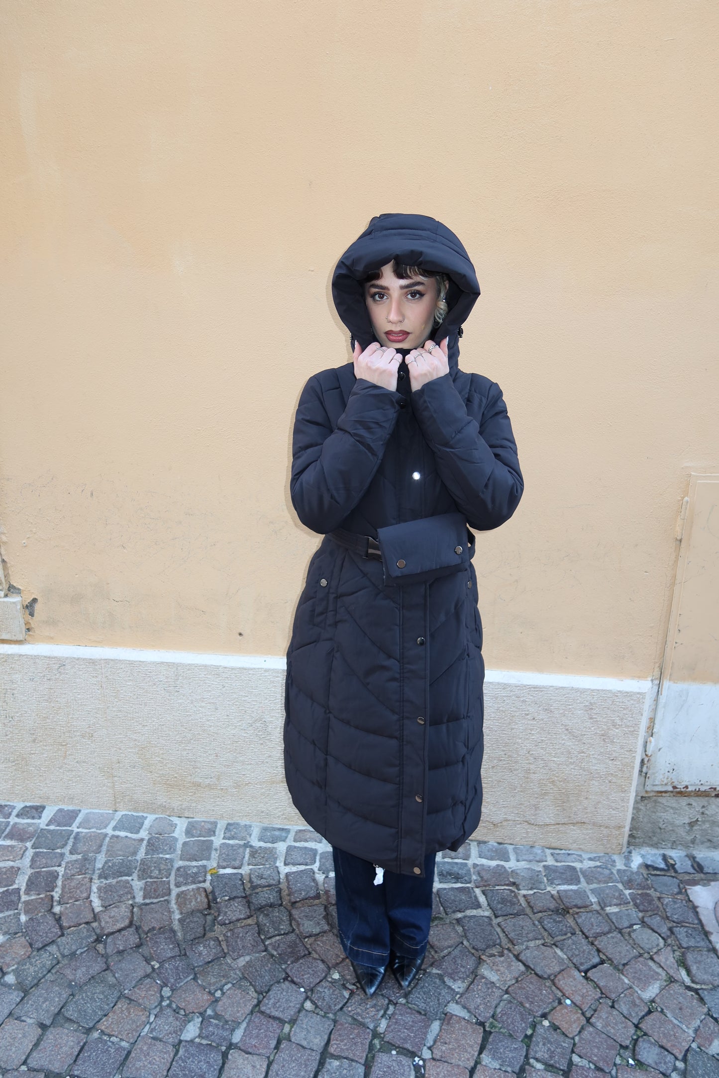 Piumino lungo nero 0B248015