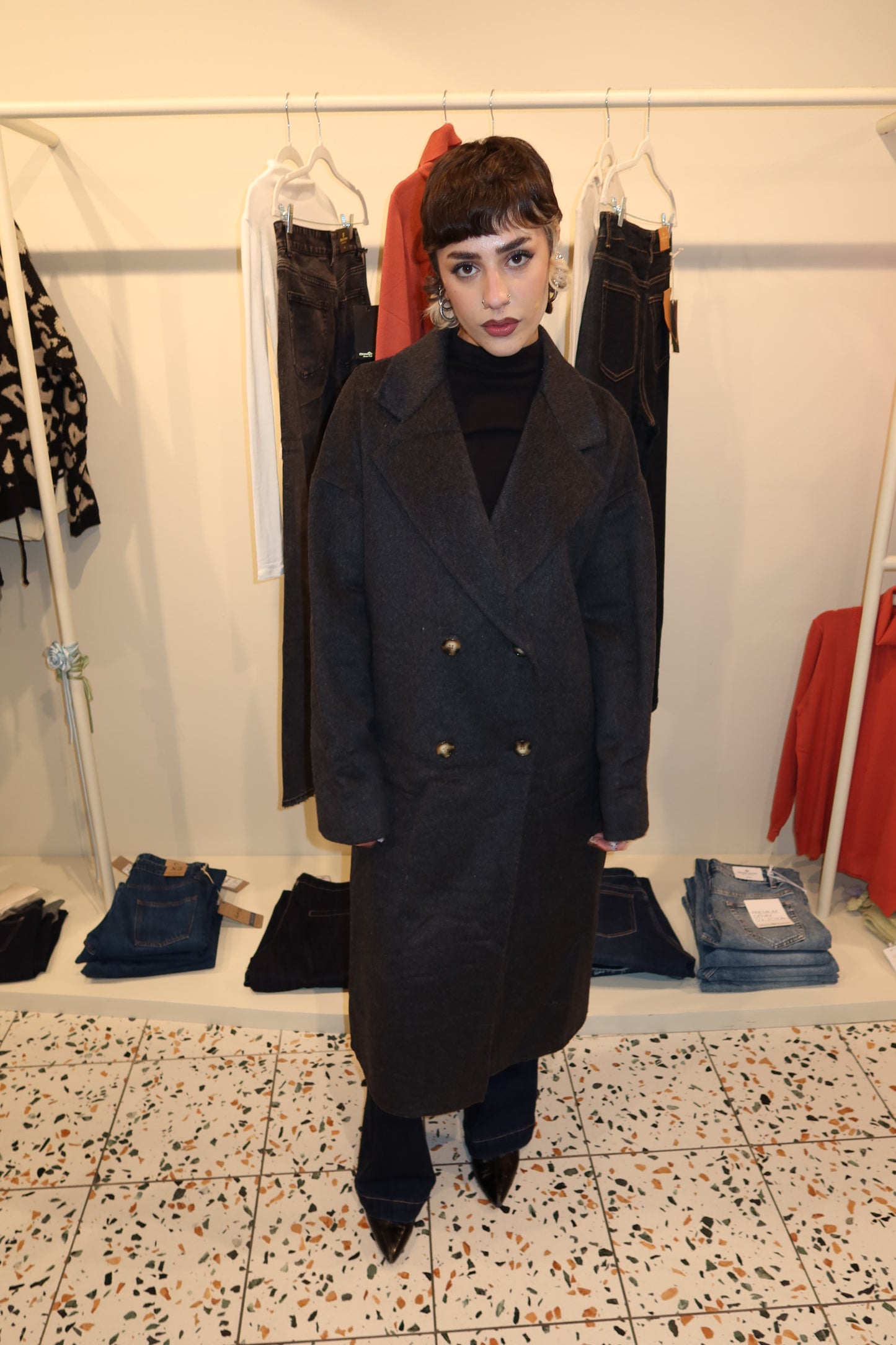 Cappotto grigio misto lana Save style J172835