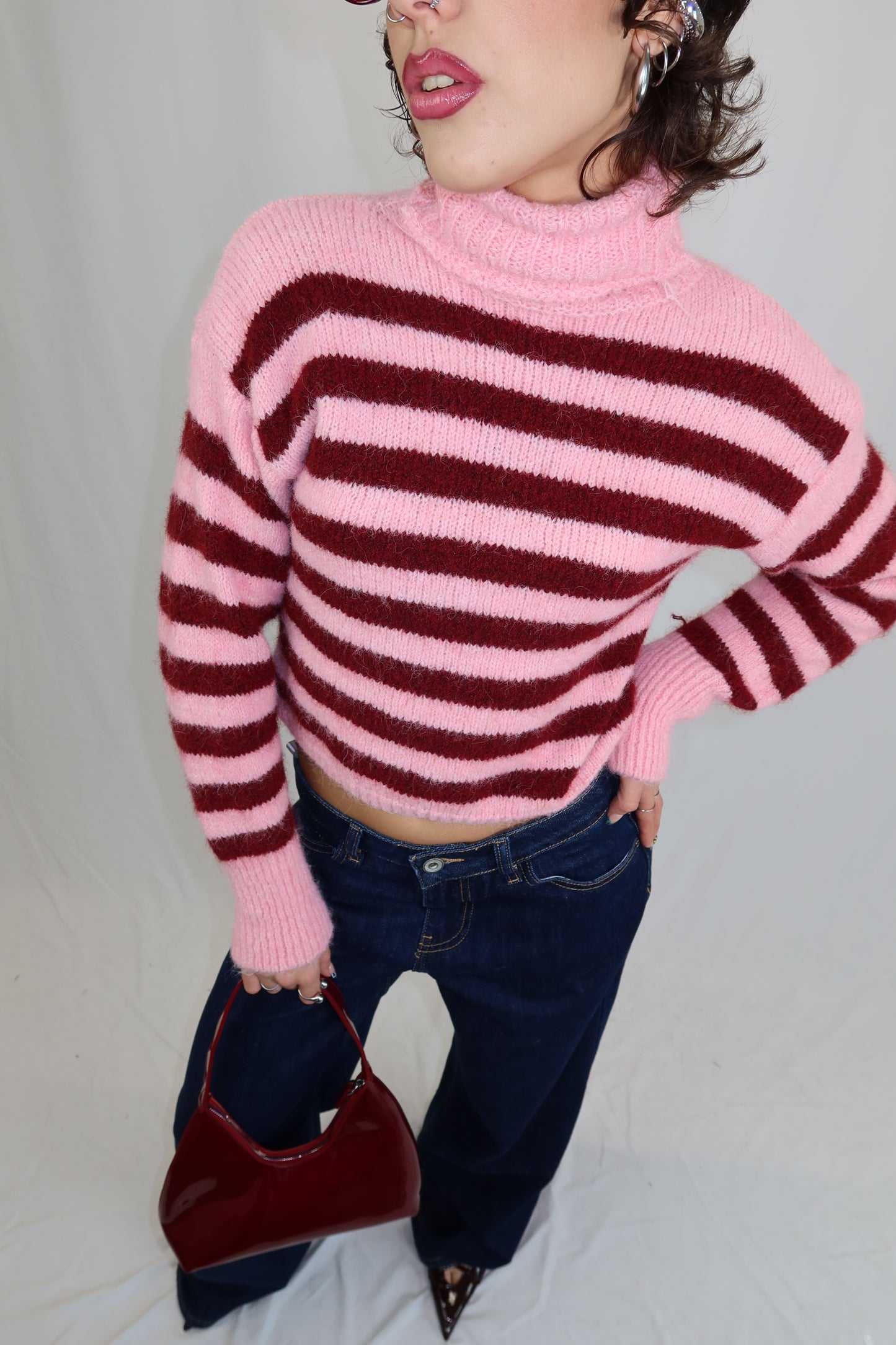 MAGLIONE CORTO COLLO ALTO- CANDY STRIPE