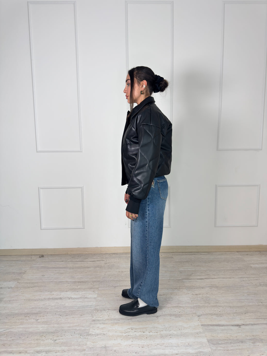 WAVE LEATHER BOMBER
