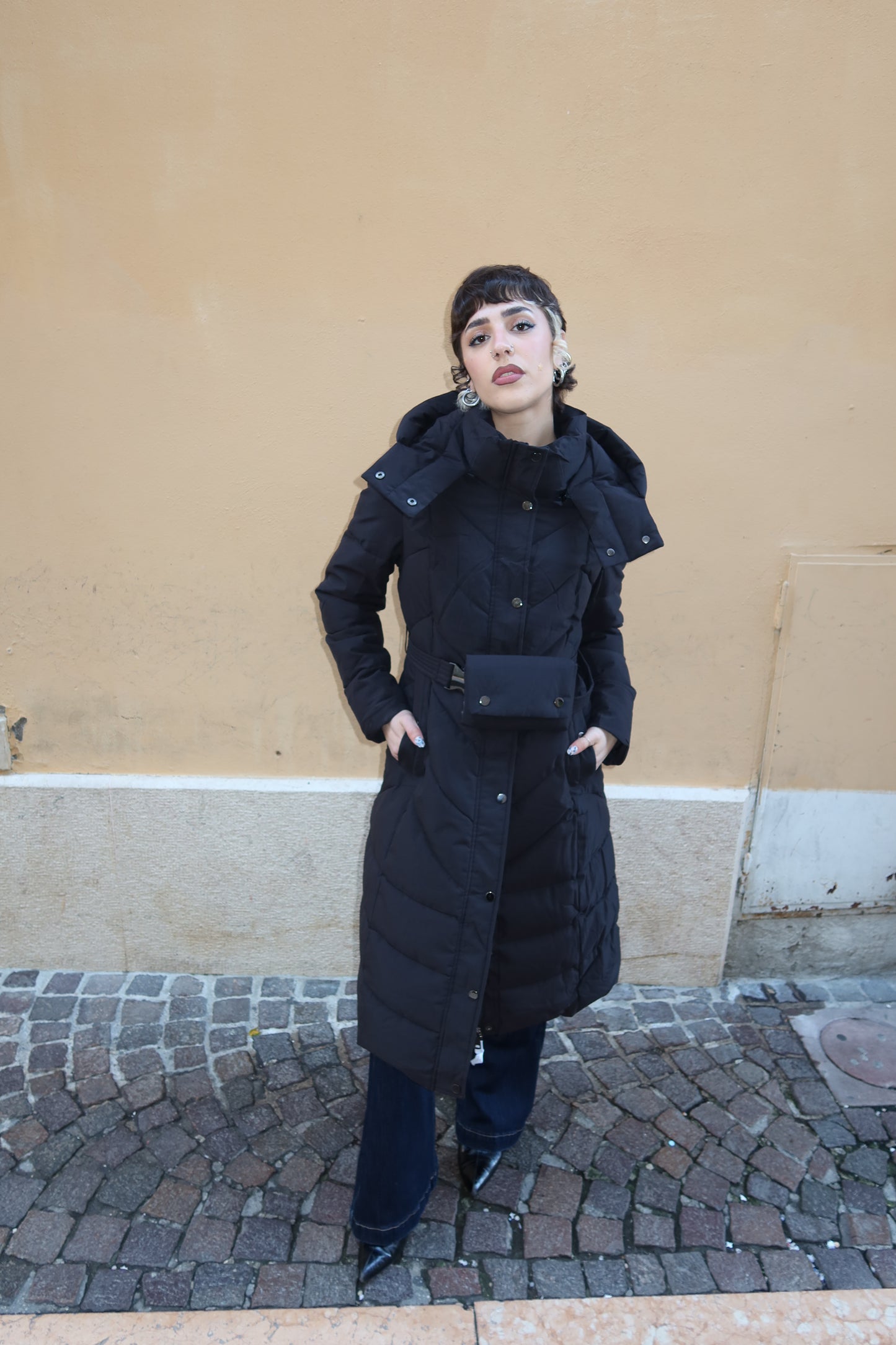 Piumino lungo nero 0B248015