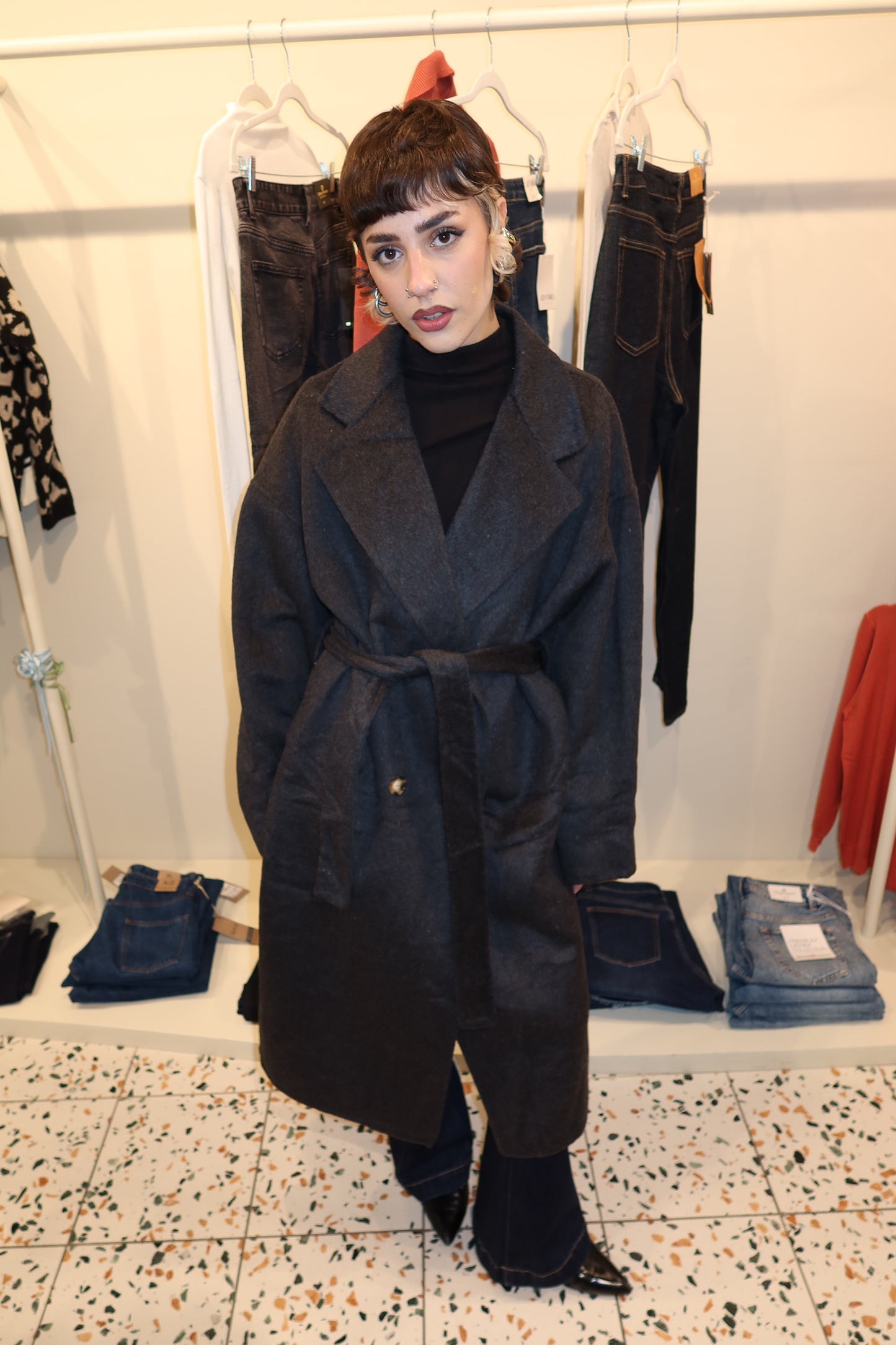 Cappotto grigio misto lana Save style J172835