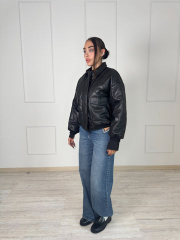 WAVE LEATHER BOMBER