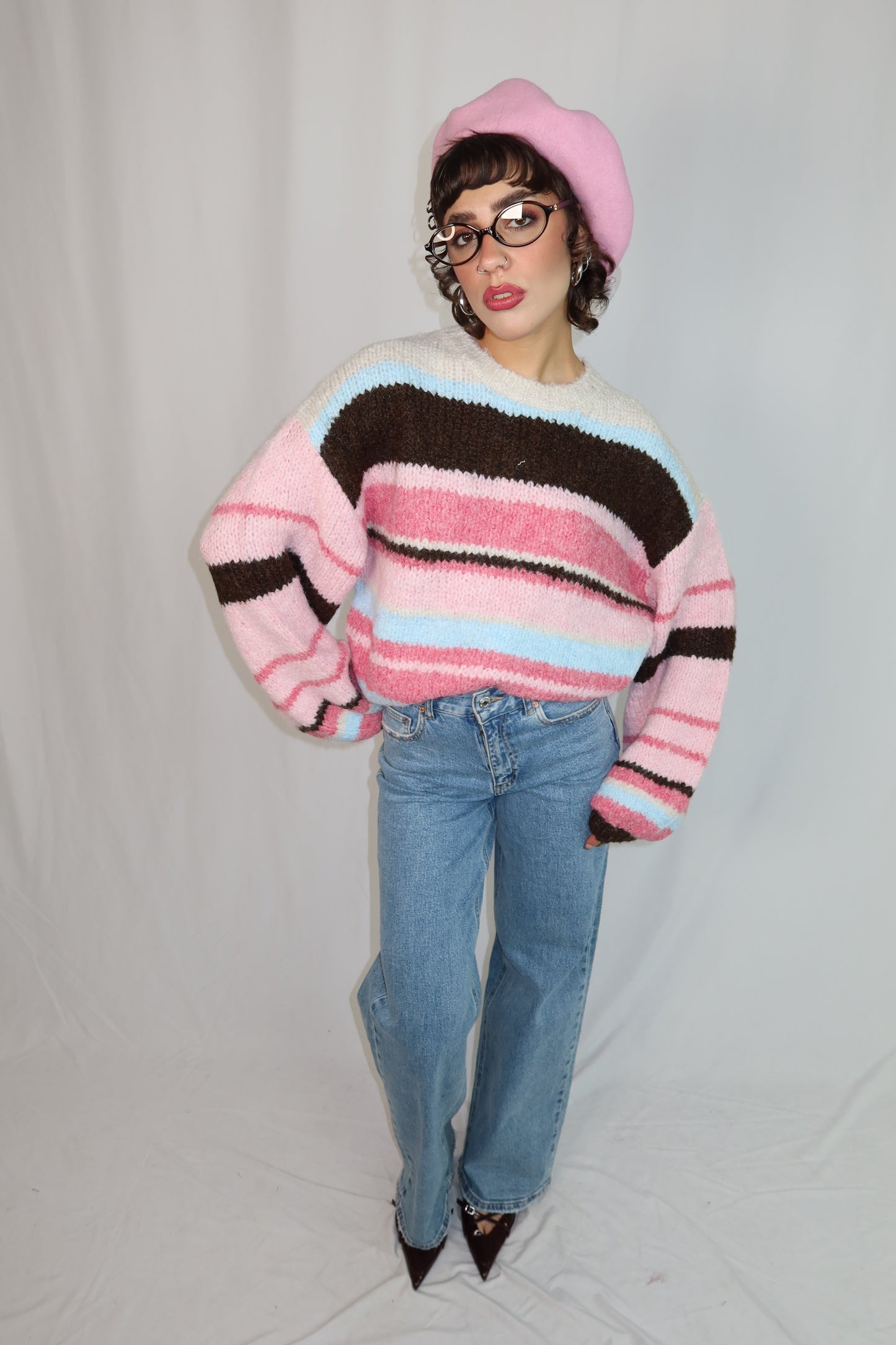MAGLIONE “STRIPE” ROSA