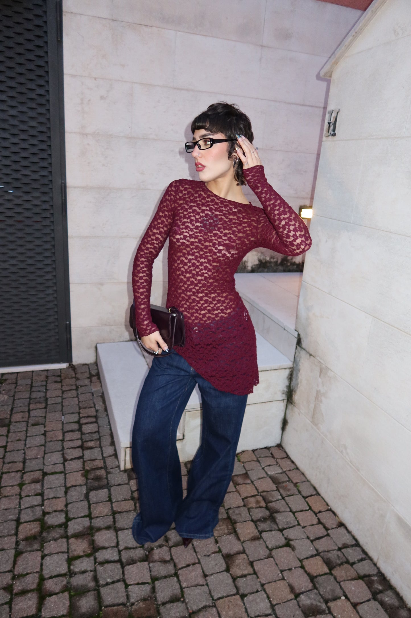 TOP LACE TWIST BORDEAUX